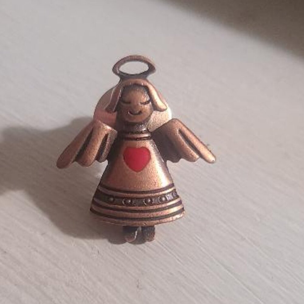 Jonette Jewelry Vintage Copper Angel Red Heart Lapel Pin